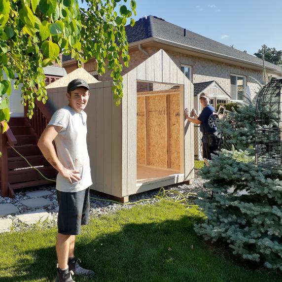 Wooden storage shed on-site build